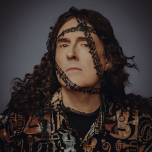 Weird Al covered in music notes