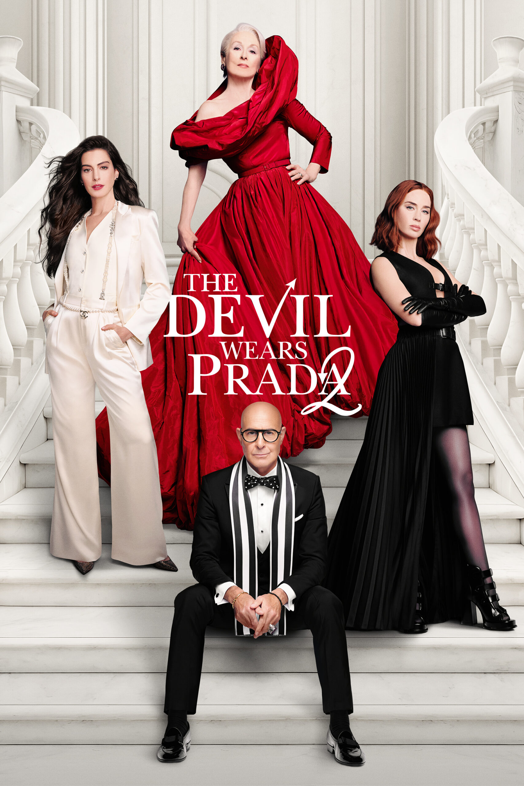 The Devil Wears Prada 2 poster with Anne Hathaway, Meryl Streep, Emily Blunt, and Stanley Tucci